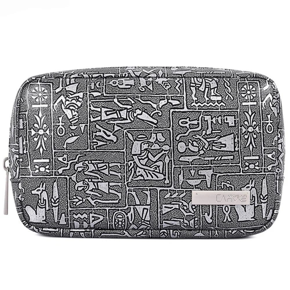 CANVASARTISAN L27-S11 Egypt Style Pattern PU Leather Zipper Storage Case Phone Mouse Carrying Bag Digital Accessories Pouch - Silver - 1