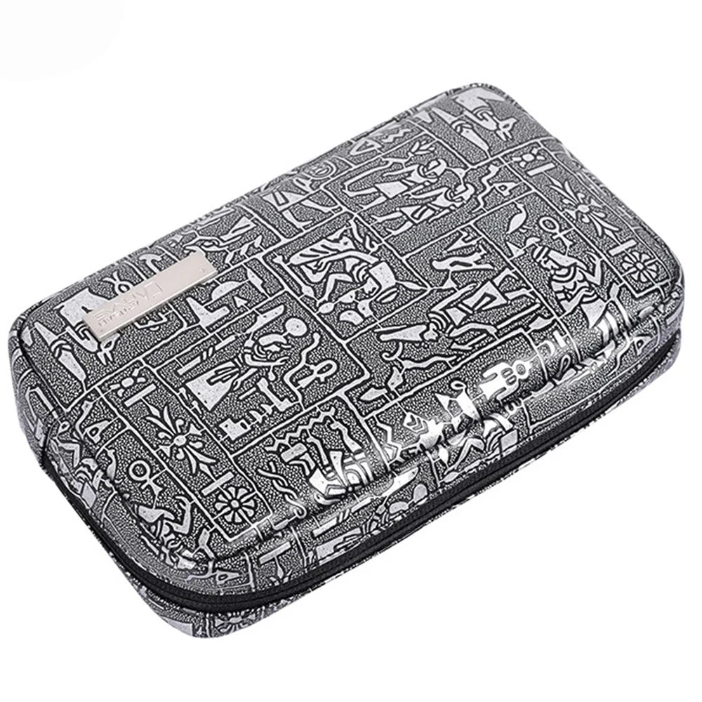 CANVASARTISAN L27-S11 Egypt Style Pattern PU Leather Zipper Storage Case Phone Mouse Carrying Bag Digital Accessories Pouch - Silver - 2