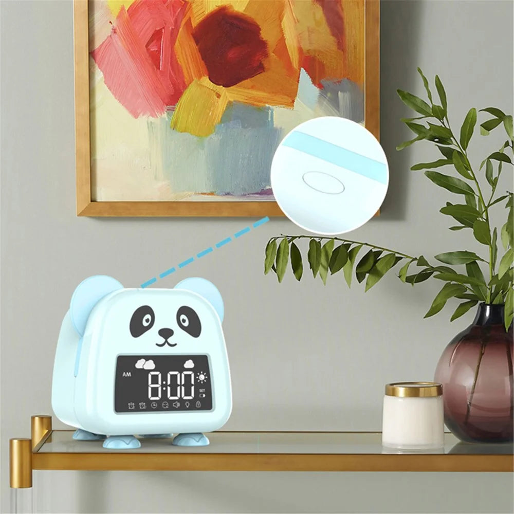 JS2726E Cute Cartoon Panda Kids Digital Clock Children Sleep Training Alarm Clock with LED Night Light - Baby Blue - 5