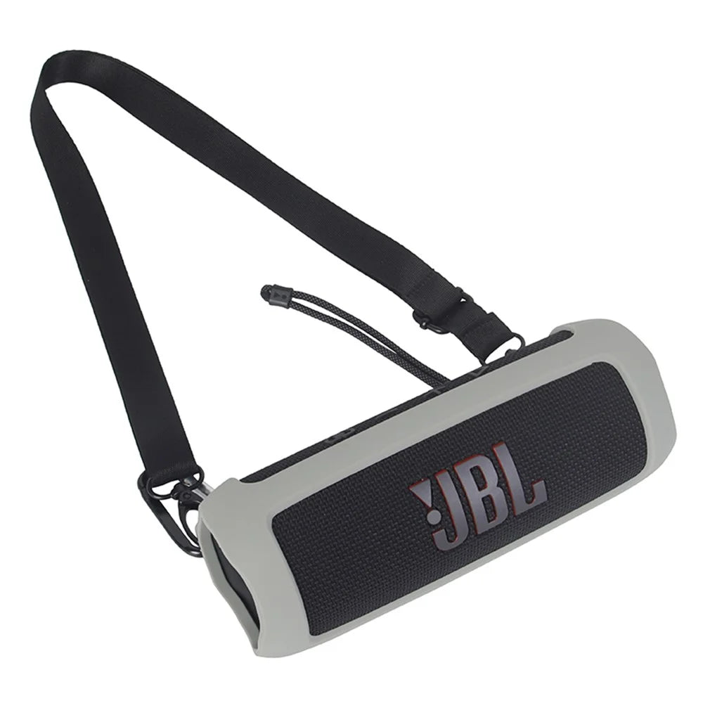For JBL Flip 6 Silicone Carrying Case Bluetooth-compatible Speaker Protective Cover with Shoulder Strap and Carabiner - Grey - 2