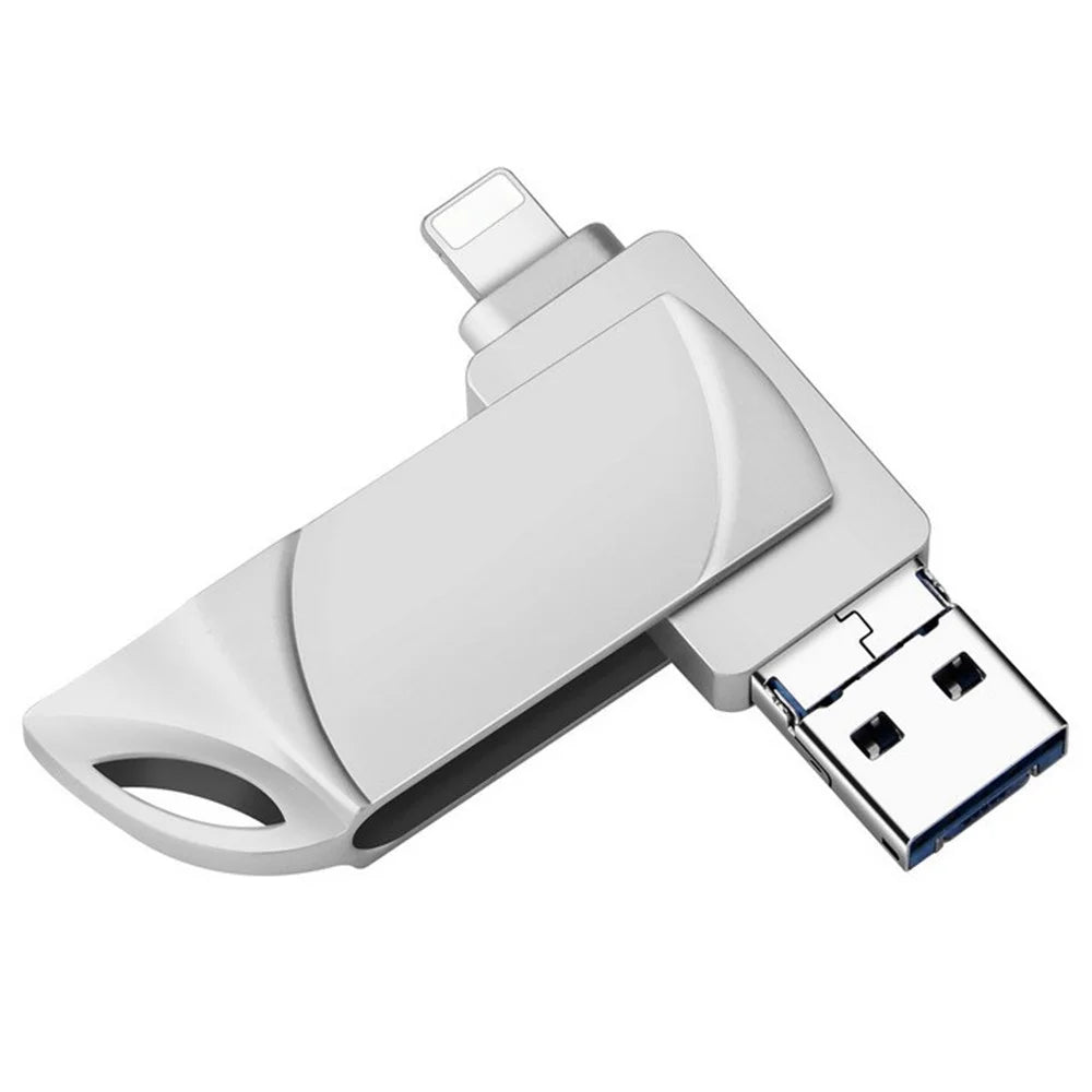 RICHWELL DN-PG31 64GB Portable Memory Stick Flash Drive 3 in 1 Lightning/Micro/USB Swivel U Disk - Silver - 1