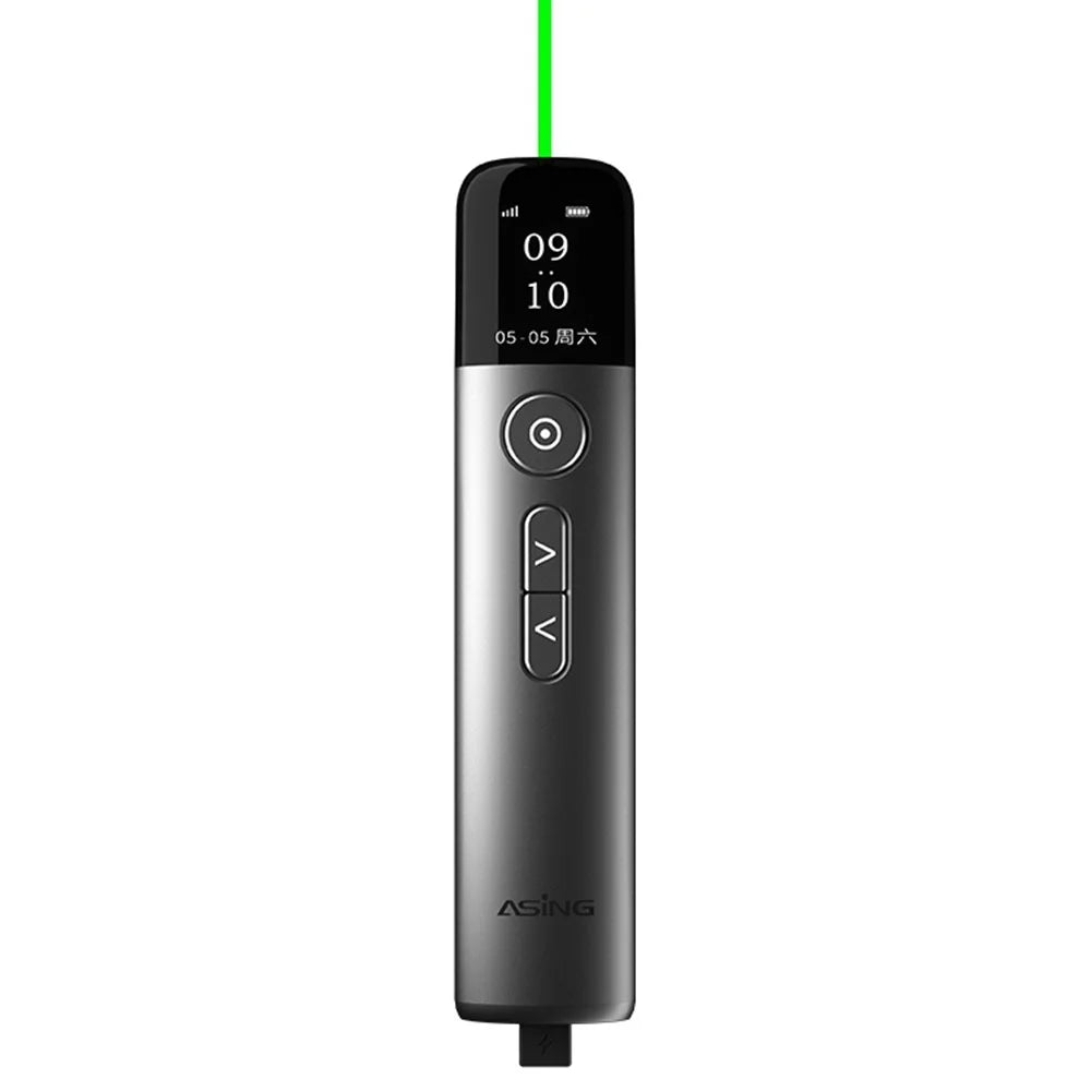 ASING A9 128Mb Multi-function Presenter Remote Clicker for Powerpoint Presentation Pointer Rechargeable Presentation Pointer with LCD Screen for Computer Projector (Smart Version) - Grey - 1