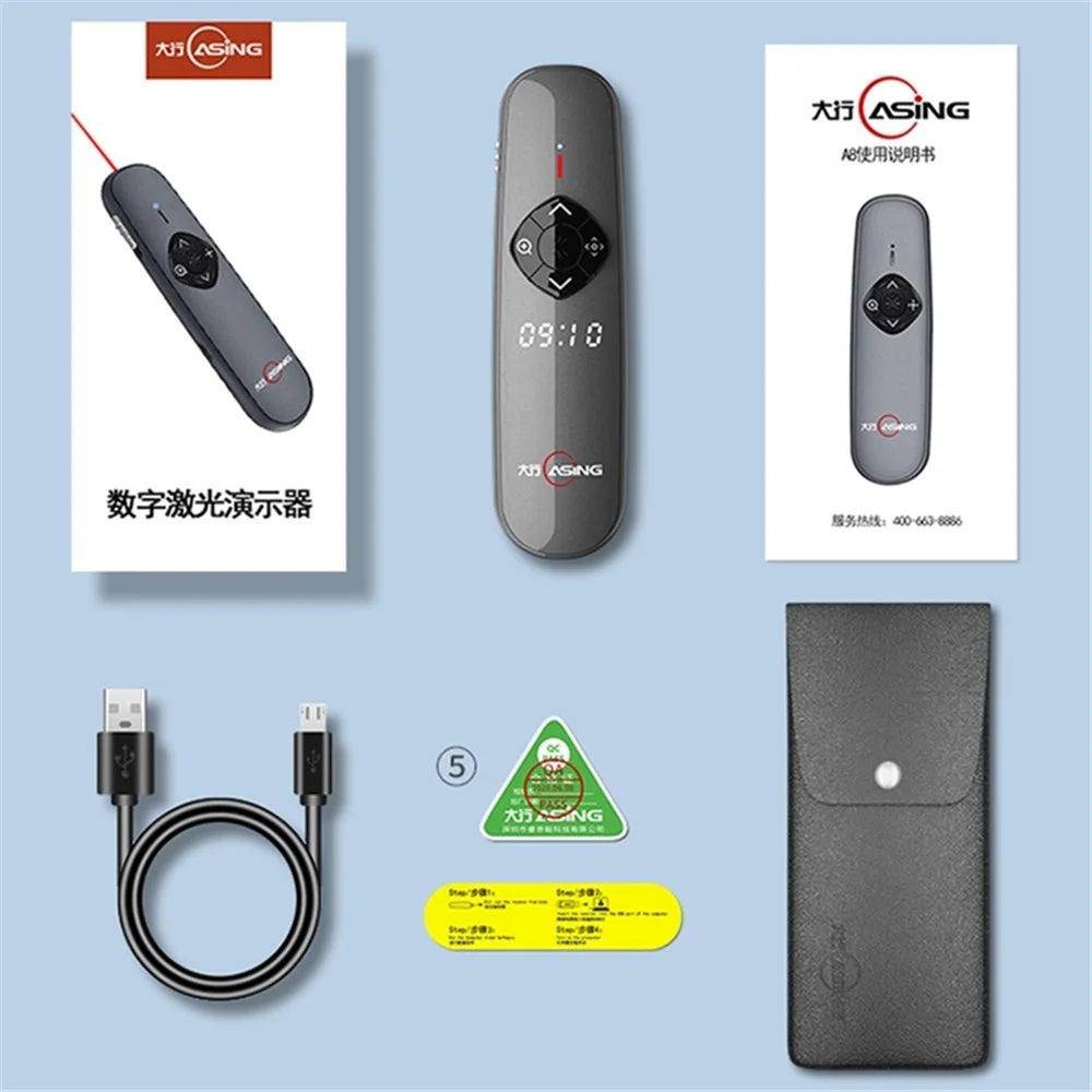 ASING A8 32GB Upgrade 2.4GHz Wireless Presenter Remote Laser Page Turning Pen for PowerPoint Pointer Presentation Clicker with LED Display (Physical Red Light + Digital Laser) - 7