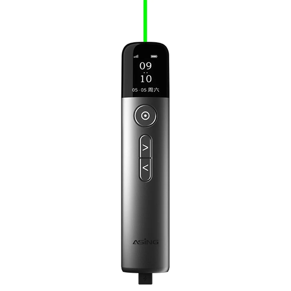 ASING A9S Multi-function Presenter Remote Clicker Presentation Page Turning Pen Rechargeable Presentation Pointer with LCD Screen for Business Teaching (Basic Version) - Grey - 1