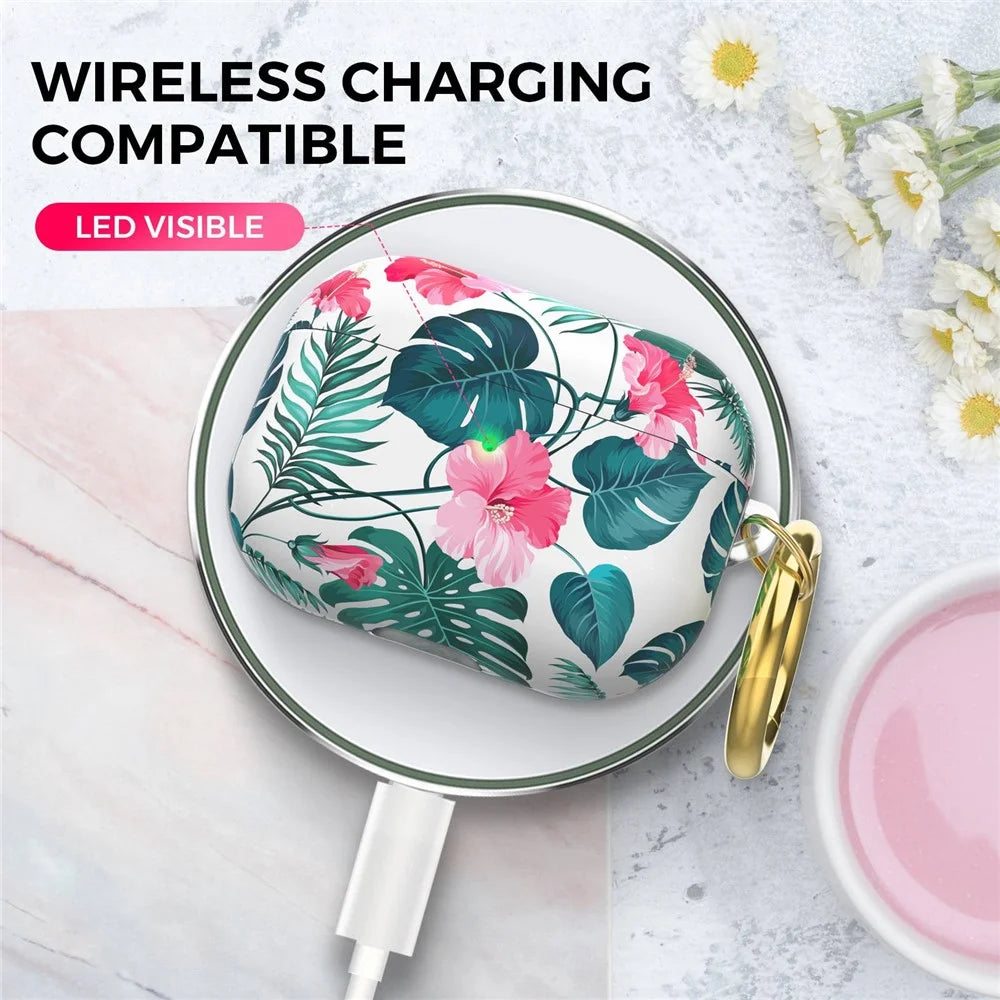 AHASTYLE PT142 For Apple AirPods Pro Shockpro of Case Pattern Printed TPU Cover Anti-Lost Earbuds Case with Buckle - Orchid - 4