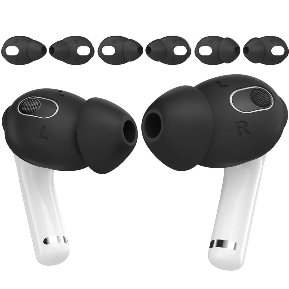 AHASTYLE PT66-3 3 Pairs Earphone Silicone Caps for Apple AirPods 3, Wireless Earbud Eartips Replacement, Size: M - Black - 1