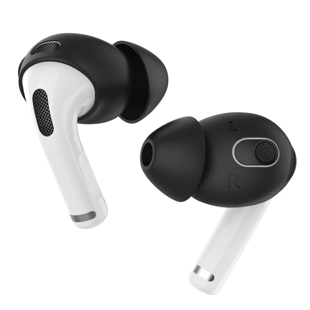 AHASTYLE PT66-3 3 Pairs Earbud Silicone Ear Tips for Apple AirPods 3, Earphone Soft Cover Cap Replacement, Size: L - Black - 2
