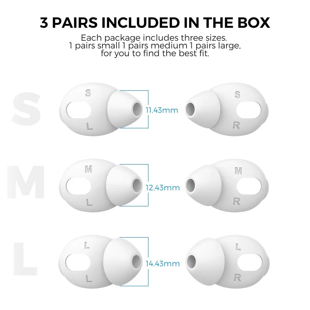 AHASTYLE PT66-3 3 Pairs Earbud Silicone Ear Tips for Apple AirPods 3, Earphone Soft Cover Cap Replacement, Size: L - Black - 6