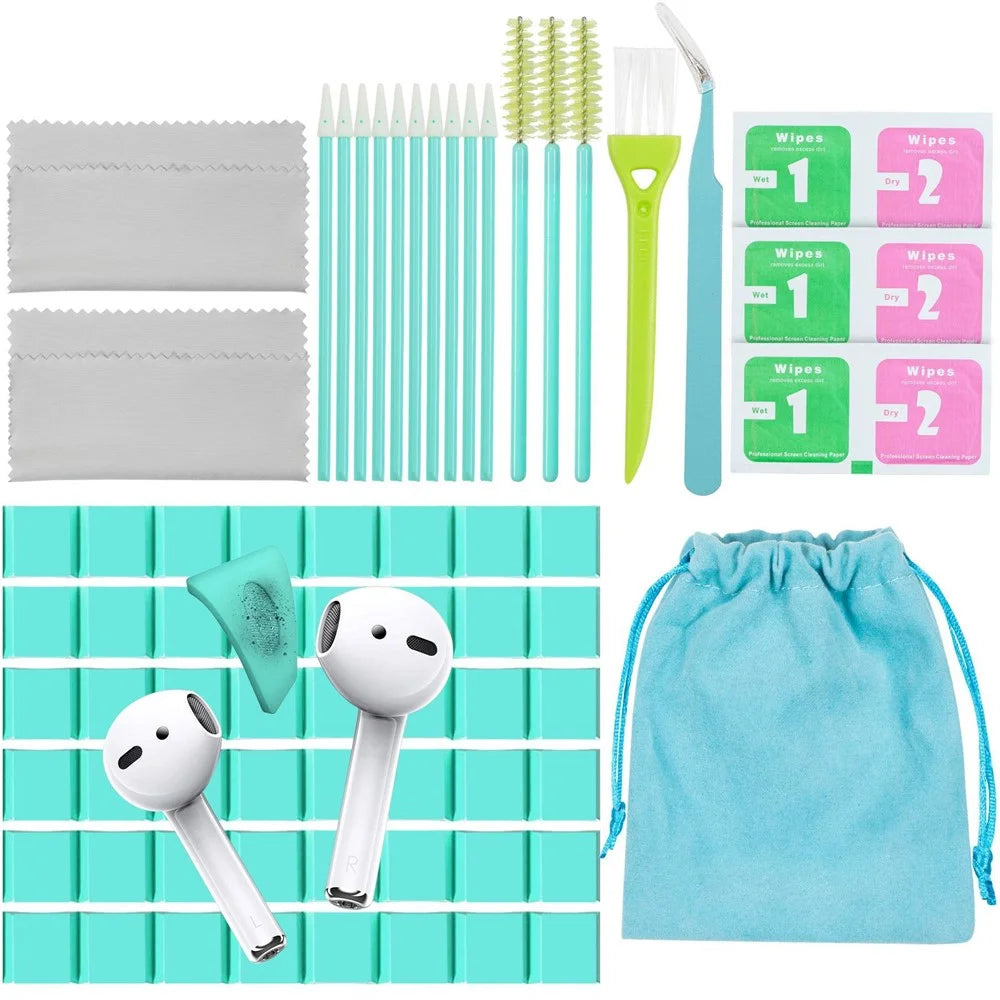 AHASTYLE PT-DD178 Bluetooth-compatible Headset Keyboard Cleaning Tools Kit Dust Removal Pen Brush Tweezers Wipe Cloth Set - Blue - 7
