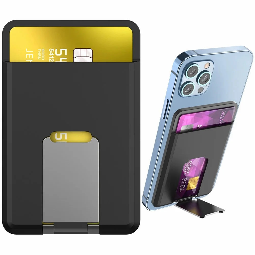 AHASTYLE PT133-H Adhesive Credit ID Card Holder Stick-On Mobile Phone Back Pocket Stand Bracket - Black - 2