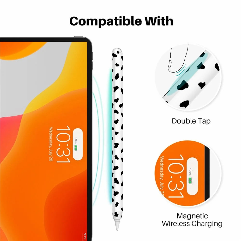 AHASTYLE PT65CW For Apple Pencil (2nd Generation) Cute Cow Pattern Stylus Pen Cover Silicone Anti-drop Protective Sleeve - Purple - 3