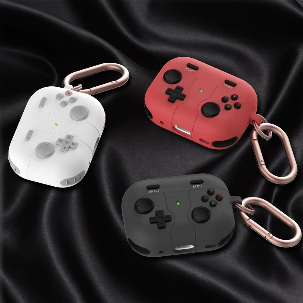 For Apple AirPods 3 Game Controller Design Earbuds Case Soft Silicone Full Body Protective Cover with Keychain - Black - 5