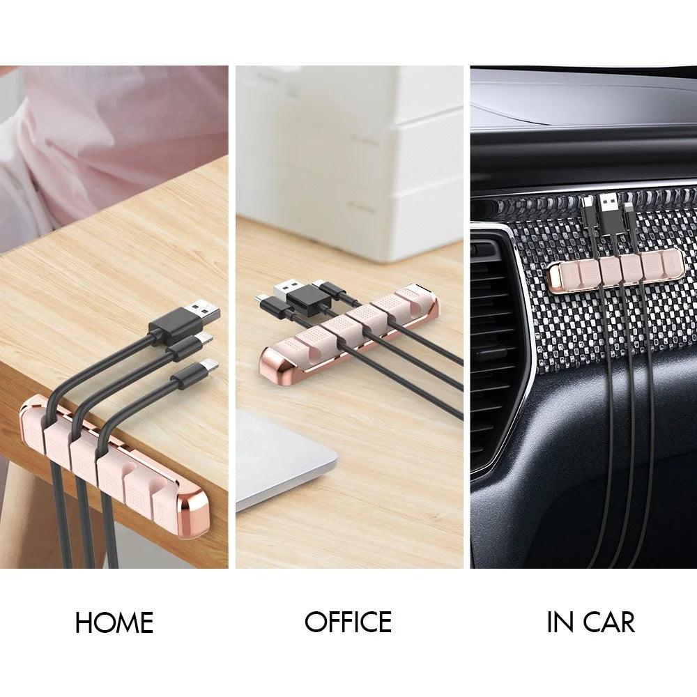 AHASTYLE PT125 Aluminum Alloy + Silicone Cord Organizer Home Office Desk 5-Slot Charging Cable Holder - Pink - 5