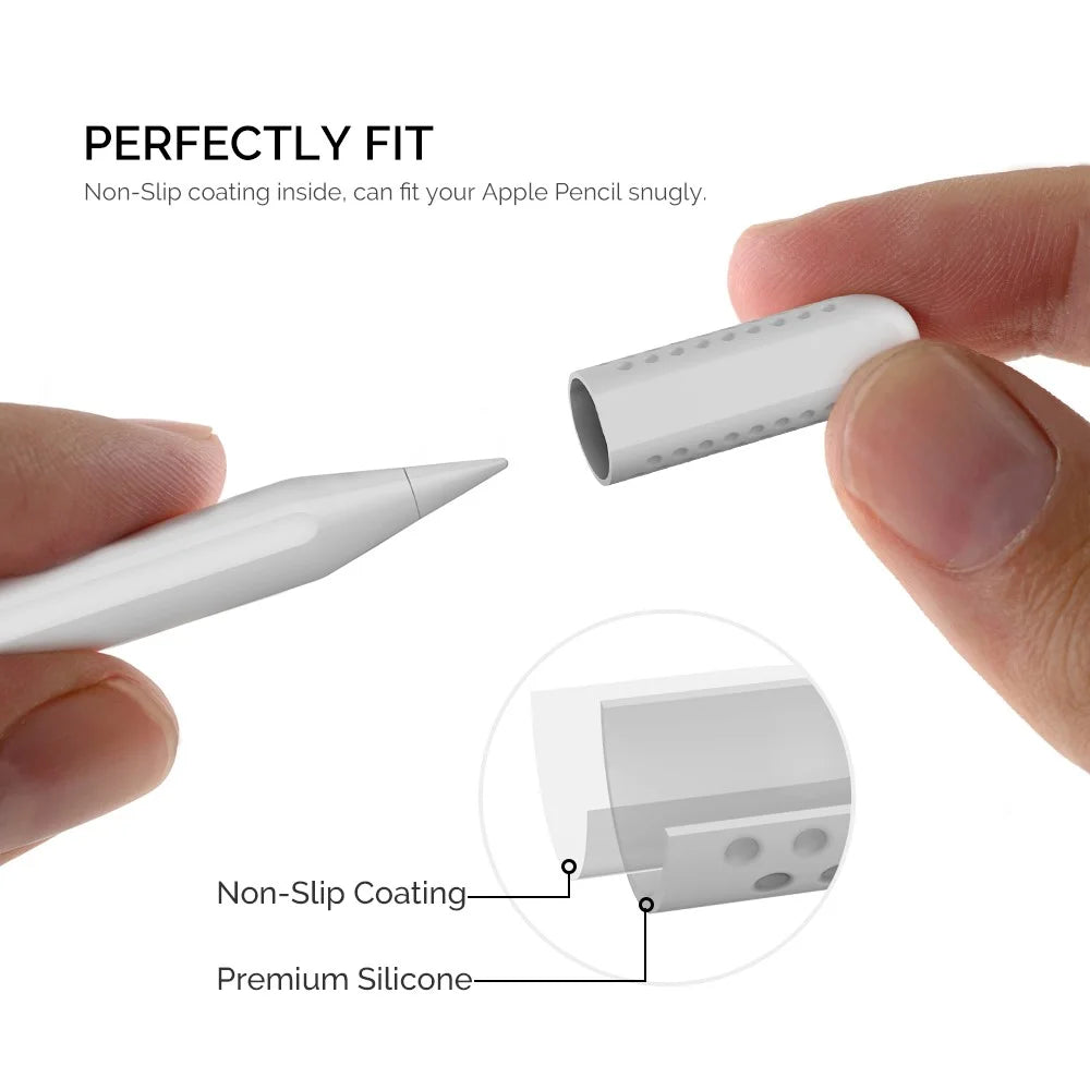 AHASTYLE PT92 For Apple Pencil 2nd / 1st Generation 3Pcs Capacitive Stylus Nib Sleeve Silicone Protective Cover - White - 5