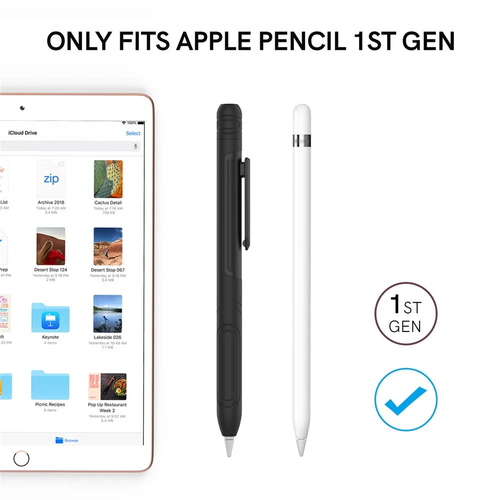 AHASTYLE PT141 Silicone Sleeve for Apple Pencil (1st Generation) Stylus Pen Case Shockproof Protective Cover - Black - 5