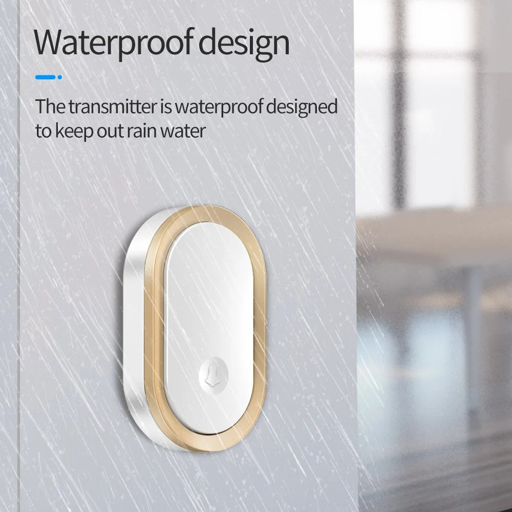 CACAZI A99 Waterproof Door Bell Wireless Doorbell Home, 1 Receiver and 2 Transmitters (without Battery) , EU Plug - Black / Gold - 5