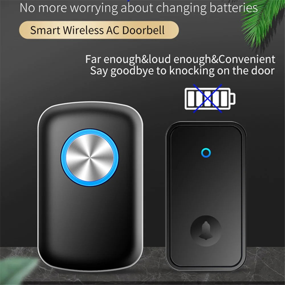 CACAZI FA28 Self-Generating Wireless Doorbell Transmitter + Receiver Smart Doorbell - Black / US Plug - 2