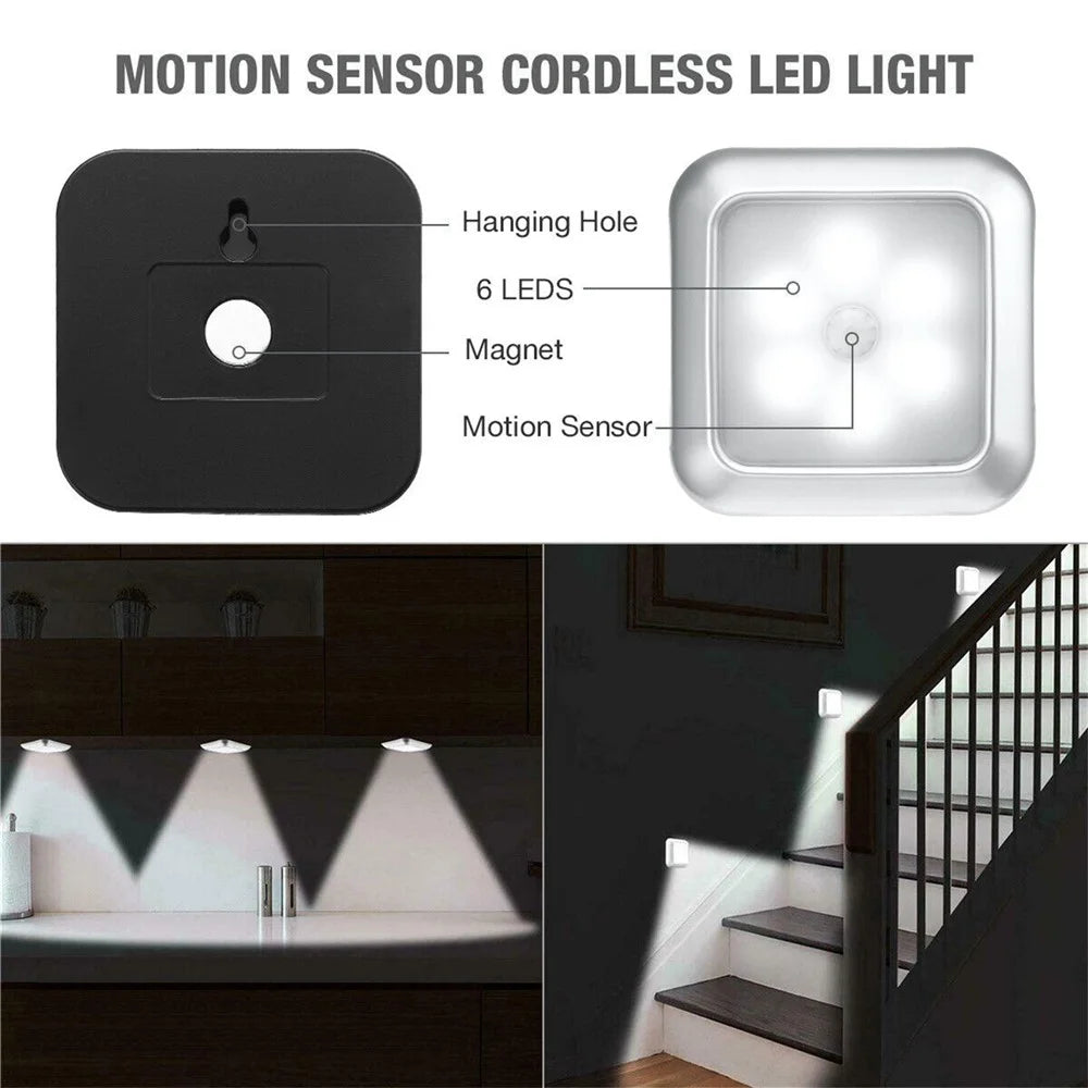 Square Human Infrared Sensor Light Smart Home Wardrobe Aisle Light Control Lamp Creative Night Light - Silver / White Light - 4