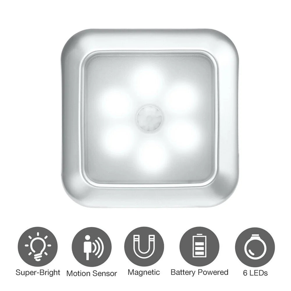 Square Human Infrared Sensor Light Smart Home Wardrobe Aisle Light Control Lamp Creative Night Light - Silver / White Light - 7