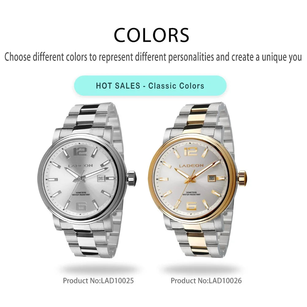 LADEON Sapphire Crystal Glass Men Watch Stylish Stainless Steel Mechanical Wrist Watch - Steel Color LAD10025 - 3