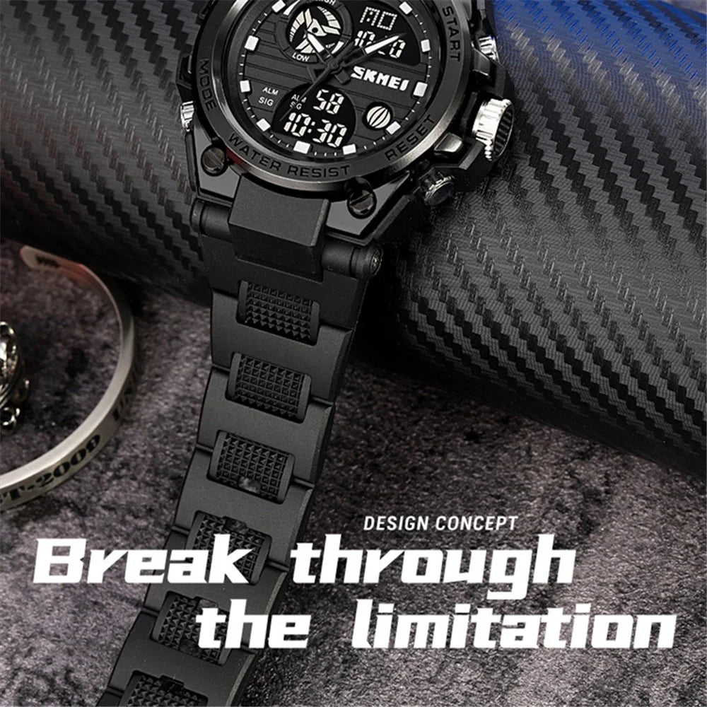 SKMEI 2031 50m Waterproof Dual-Time Men's Watch Multifunction 12H / 24H Format Sports Watch with Leather Strap - Black  /  Gold - 2