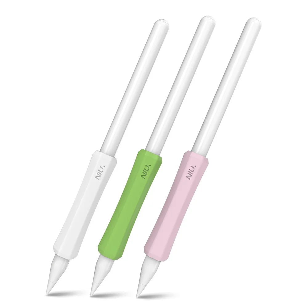 AHASTYLE LC03 3Pcs / Pack Soft Silicone Grip Holder for Apple Pencil 1st / 2nd Generation Stylus Pencil Non-Slip Protective Cover - White / Pink / Matcha Green - 1