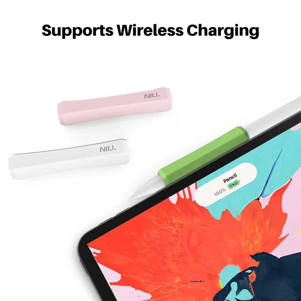 AHASTYLE LC03 3Pcs / Pack Soft Silicone Grip Holder for Apple Pencil 1st / 2nd Generation Stylus Pencil Non-Slip Protective Cover - White / Pink / Matcha Green - 5