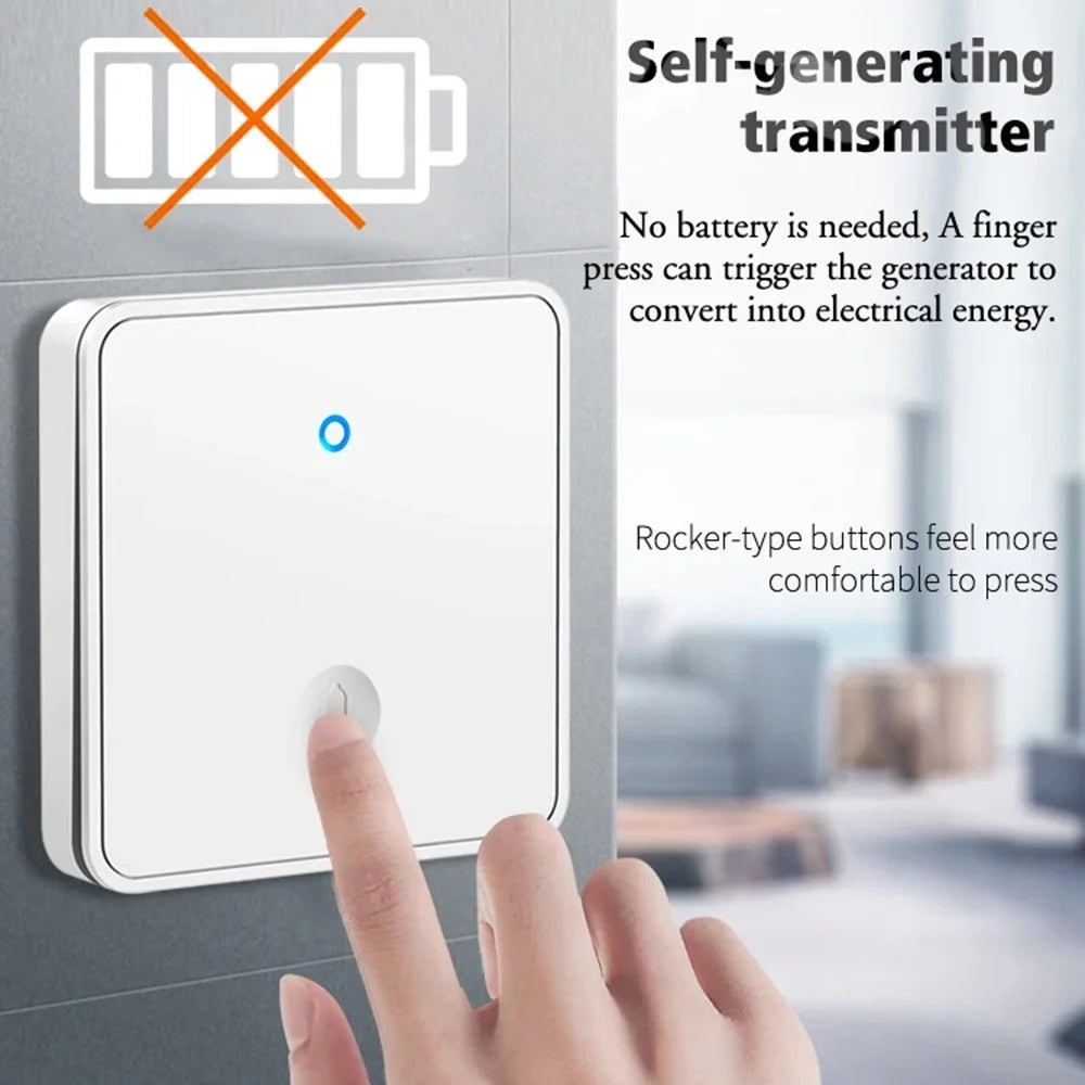 CACAZI FA88 Adjustable Volume Door Bell Kit Type 86 Big Panel Button Wireless Doorbell with 1 Transmitter+1 Receiver - Black / UK Plug - 6