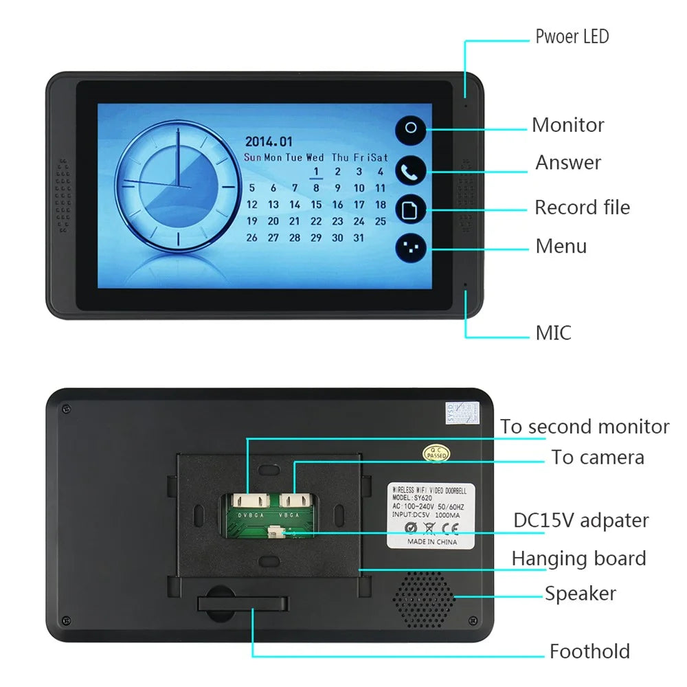 620FD11 7-inch Indoor Monitor + Password Fingerprint HD Door Bell Camera, EU Plug - 4