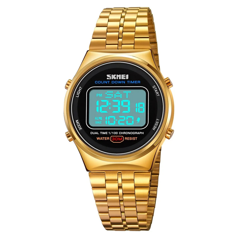 SKMEI 1882 Electronic Watch Stainless Steel Strap Multifunction Wristwatch - Gold / White Dial - 2