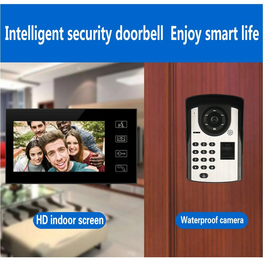 806FD11 7" Monitor HD Video Fingerprint Password Doorbell Camera with Remote Control, EU Plug - 3
