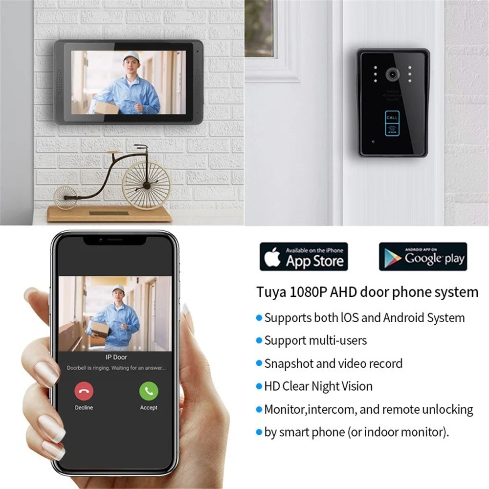 702MJID11 7-inch Monitor Tuya App WiFi Doorbell RFID Card Unlock 1080P HD Video Doorbell, EU Plug - 5