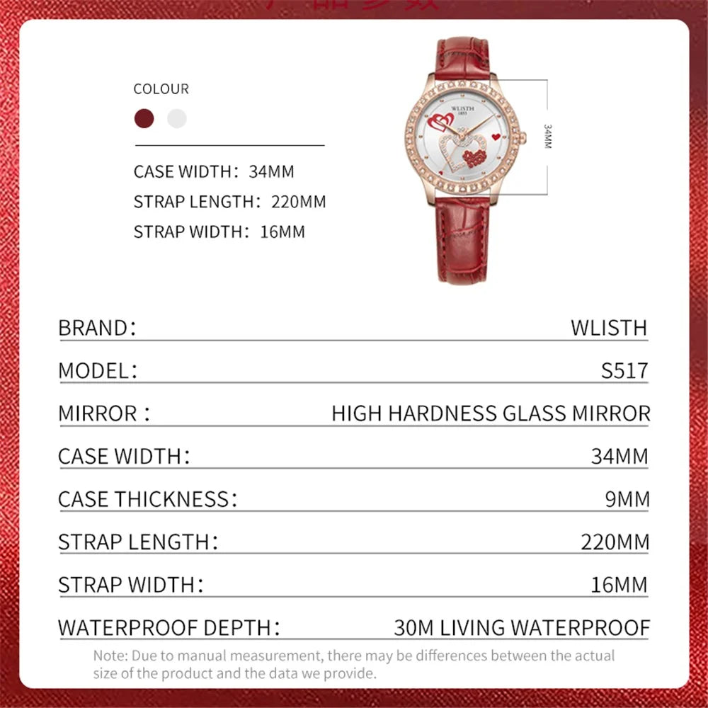 WLISTH S517 Women's Rhinestone Decor Bracelet Fashionable Quartz Watch - Red - 6