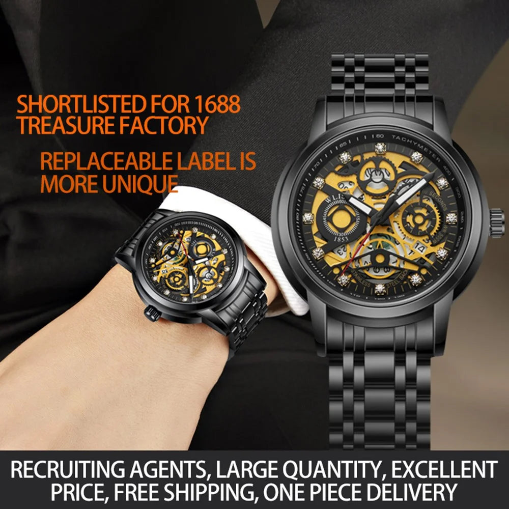 WLISTH S518 Men's Sports Quartz Watch Life Waterproof Luminous Wrist Bracelet - Gold - 2