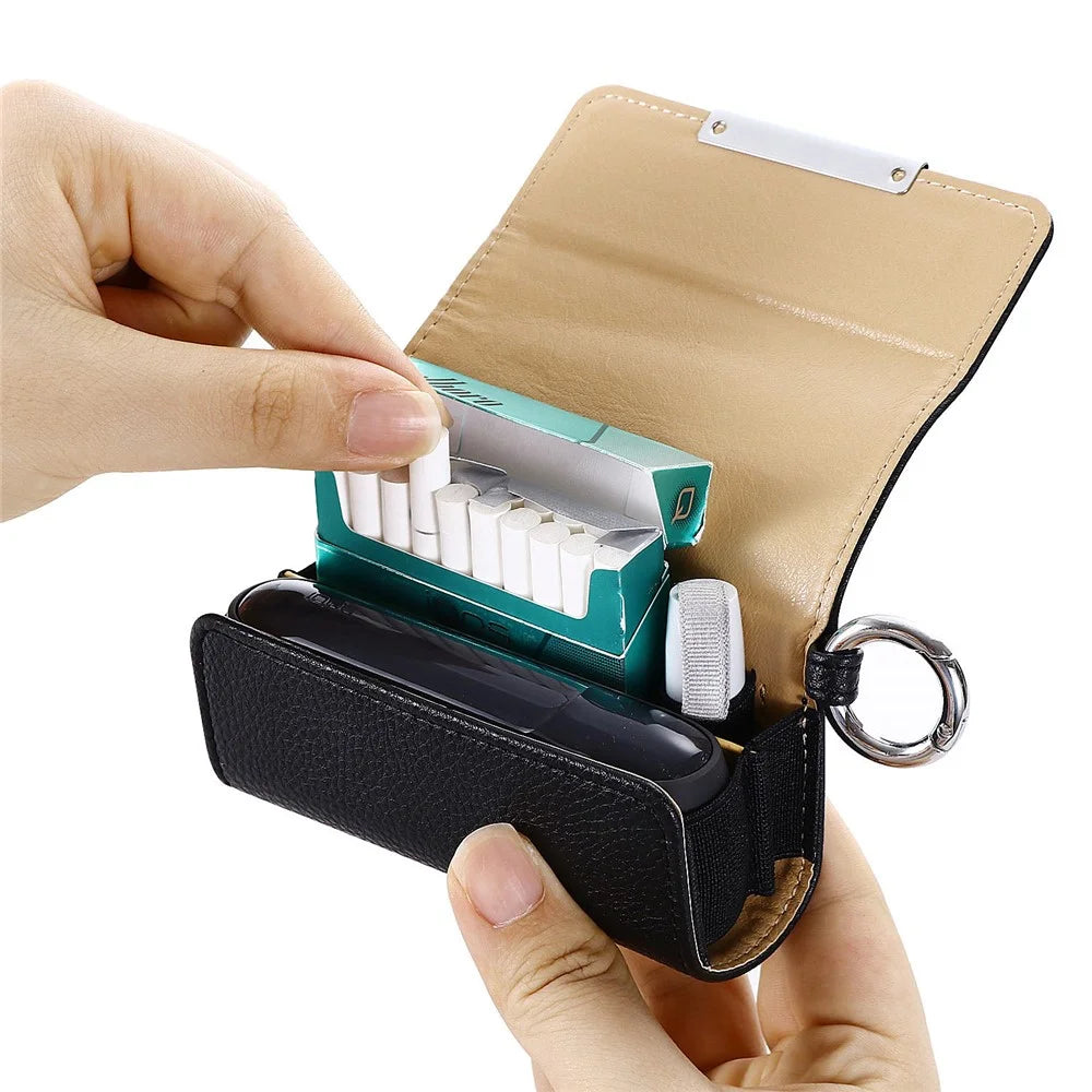 E-Cigarette Case for IQOS 3 / 3 Duo , Portable PU Leather Litchi Texture Storage Bag - Black - 2