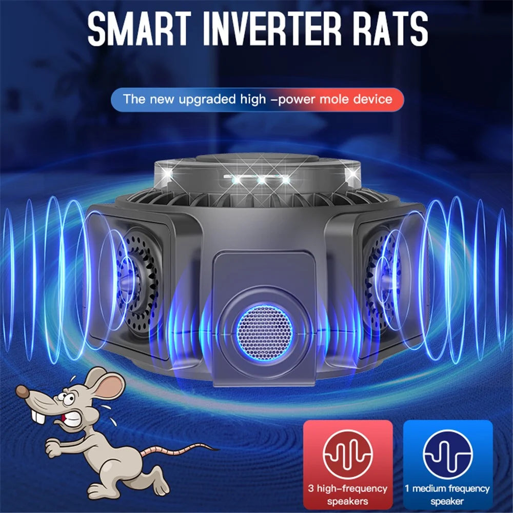 360-Degree High-Power Ultrasonic Pest Repeller with LED Light - Black  /  US Plug - 2