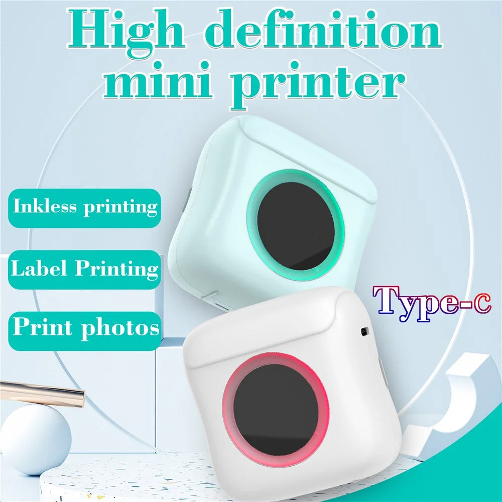 C22 Pocket Printer Bluetooth-compatible Inkless Mini Sticker Printer Colorful Atmosphere Light - Blue - 2
