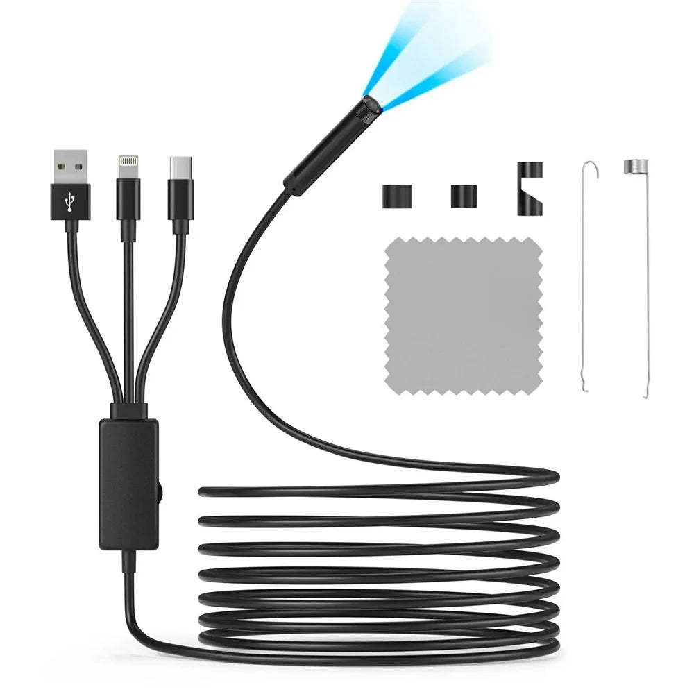 NK-5001Pro 2m Hard Wire 3-in-1 2MP 5.5MM Camera Microscope USB+Type-C+8-Pin Cell Phone Endoscope - 1