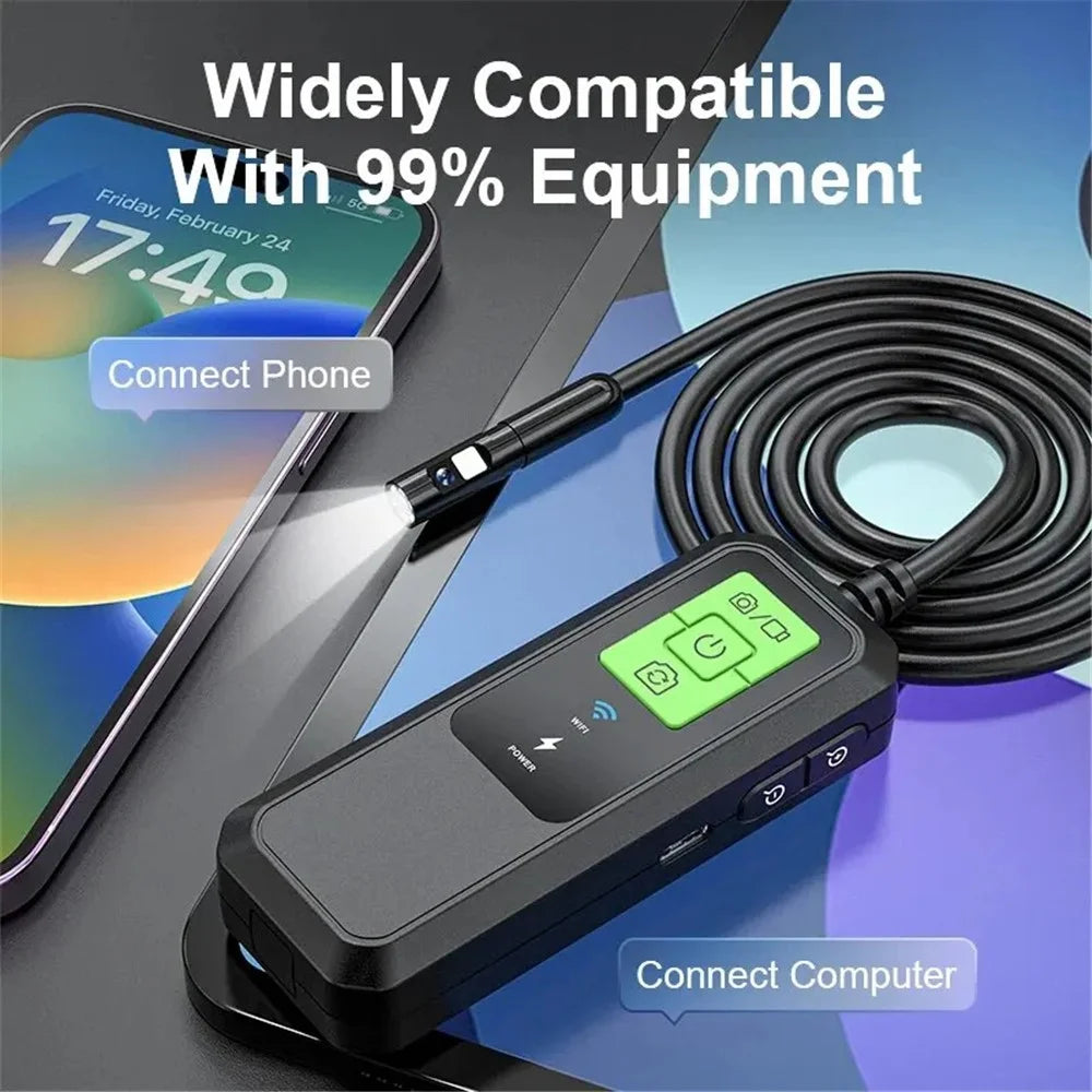 W600 8mm Dual Lens Endoscope 2.0MP 1080P HD Inspection Camera WiFi Industrial Borescope, 5m Hard Wire - 2
