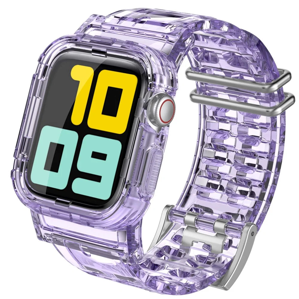 AHASTYLE WA04 for Apple Watch Series 9 8 7 41mm / 6 5 4 SE (2023) SE (2022) SE 40mm / 3 2 1 38mm Watch Band with Case - Transparent Purple - 2