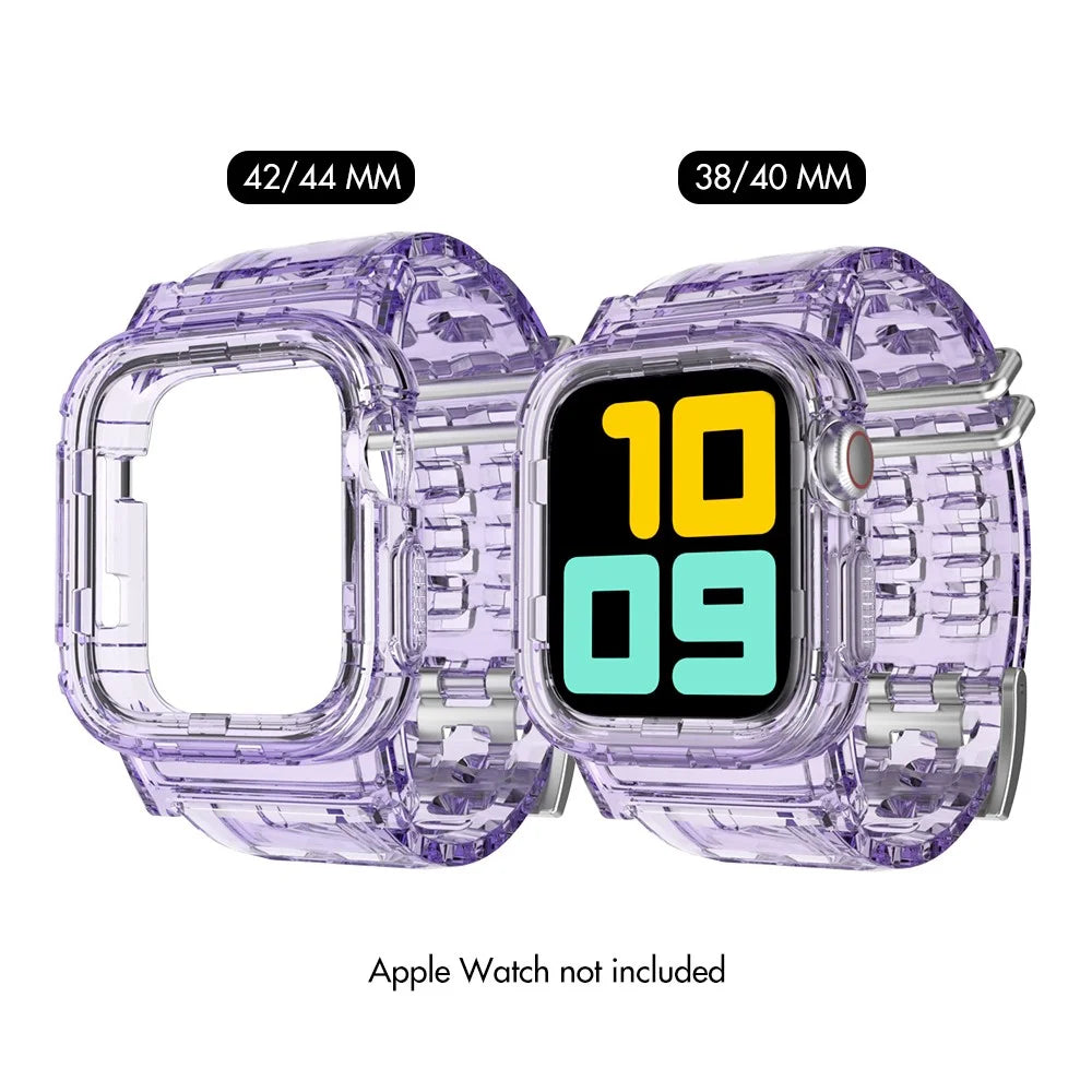 AHASTYLE WA04 for Apple Watch Series 9 8 7 41mm / 6 5 4 SE (2023) SE (2022) SE 40mm / 3 2 1 38mm Watch Band with Case - Transparent Purple - 3