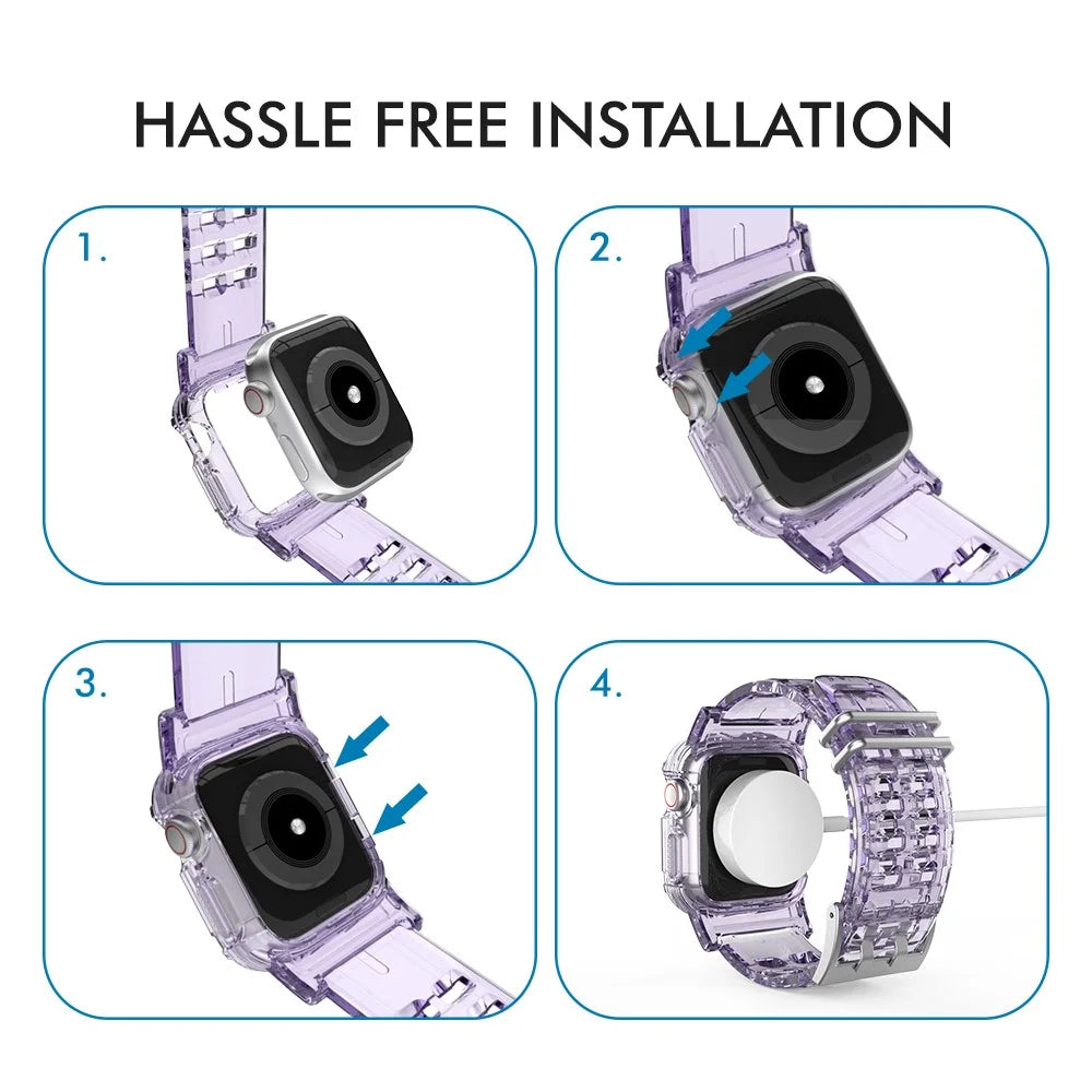AHASTYLE WA04 for Apple Watch Series 9 8 7 41mm / 6 5 4 SE (2023) SE (2022) SE 40mm / 3 2 1 38mm Watch Band with Case - Transparent Purple - 4
