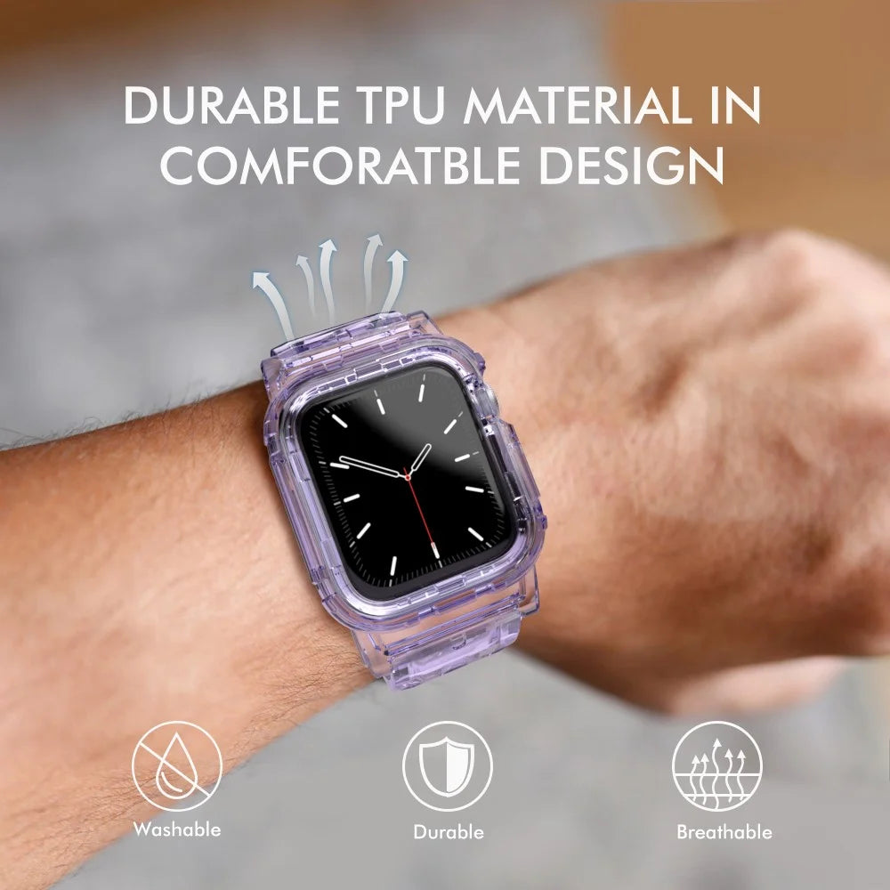 AHASTYLE WA04 for Apple Watch Series 9 8 7 41mm / 6 5 4 SE (2023) SE (2022) SE 40mm / 3 2 1 38mm Watch Band with Case - Transparent Purple - 6