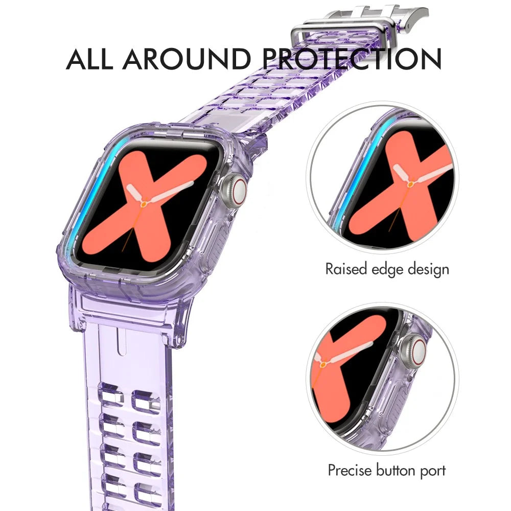 AHASTYLE WA04 for Apple Watch Series 6 5 4 SE (2023) SE (2022) SE 44mm / 3 2 1 42mm TPU Watch Band with Case - Transparent Purple - 5