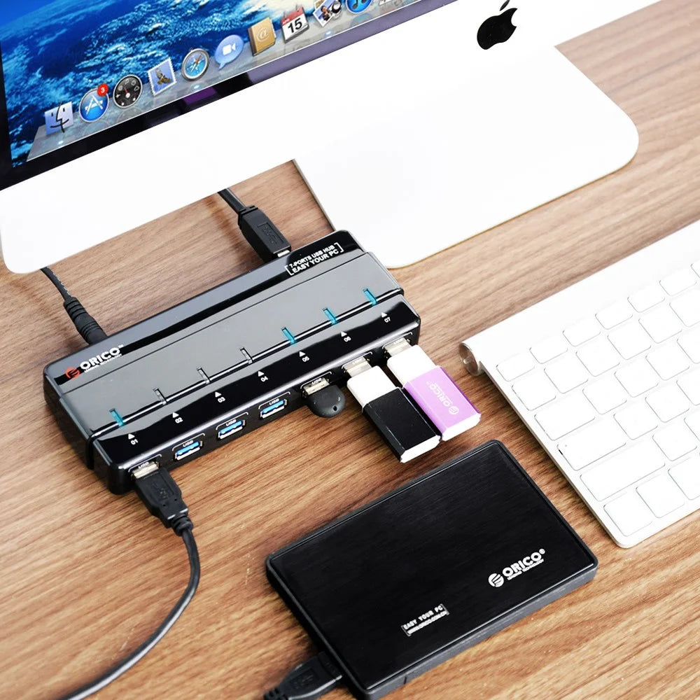 ORICO ABS 7-Port USB 3.0 HUB with Power Adapter & Cable (H7928-U3) - Black - 3