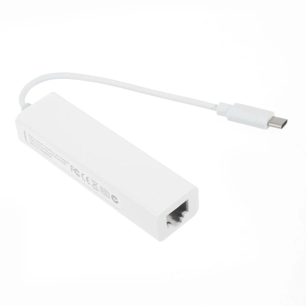 USB 3.1 Type C to 3-Port USB 2.0 Hub with Gigabyte Ethernet Adapter for Apple New MacBook 12-inch - White - 2
