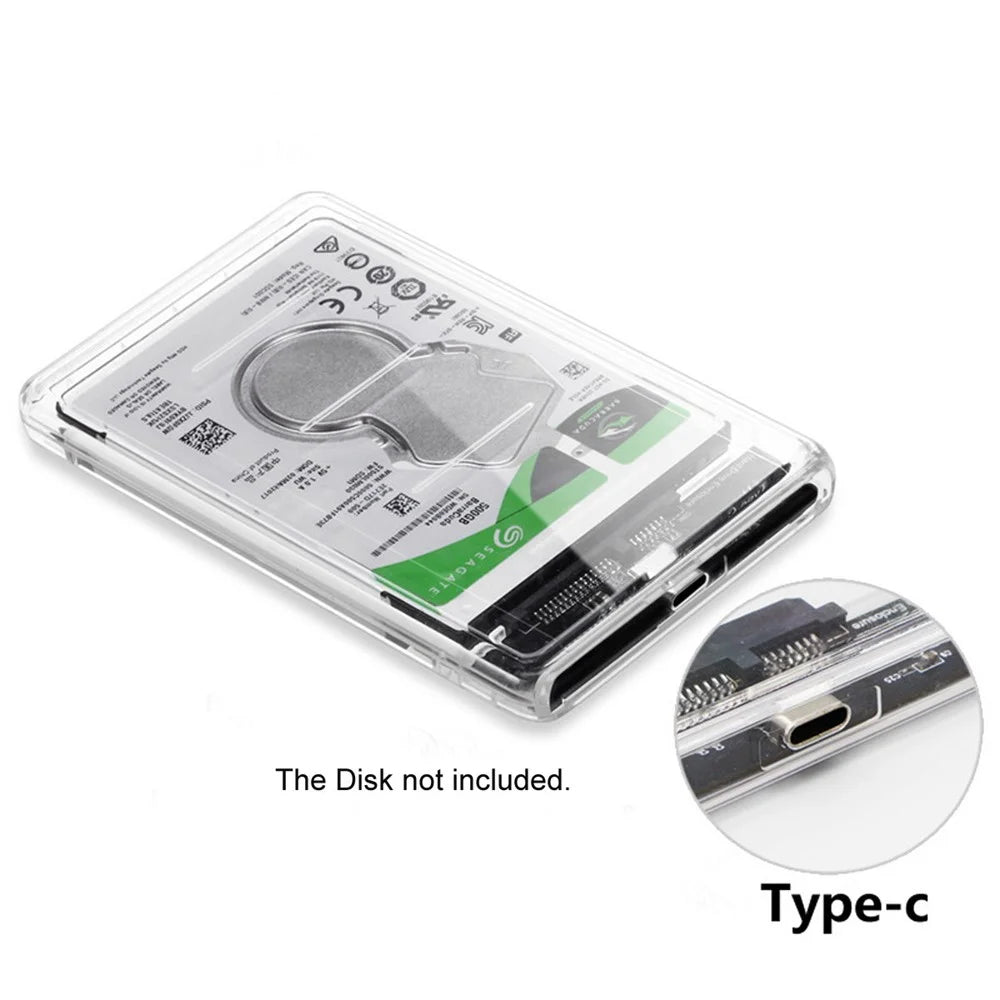 USB-C Type-C to 2.5 Inch SATA SSD HDD External Enclosure Transparent for Laptop & PC - 2