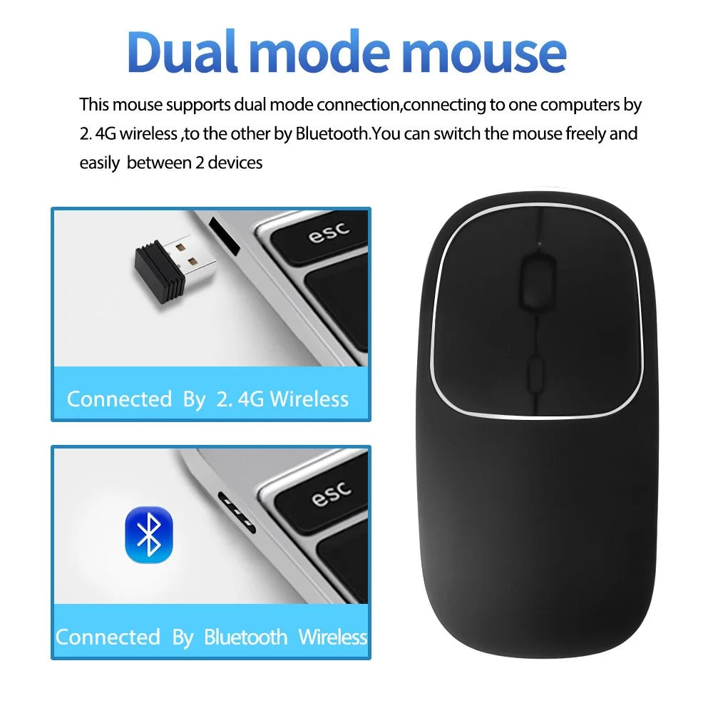 Aluminum Alloy Rechargeable 2.4G Wireless Mouse Bluetooth-compatible Mute Mice Dual Mode - Black - 2