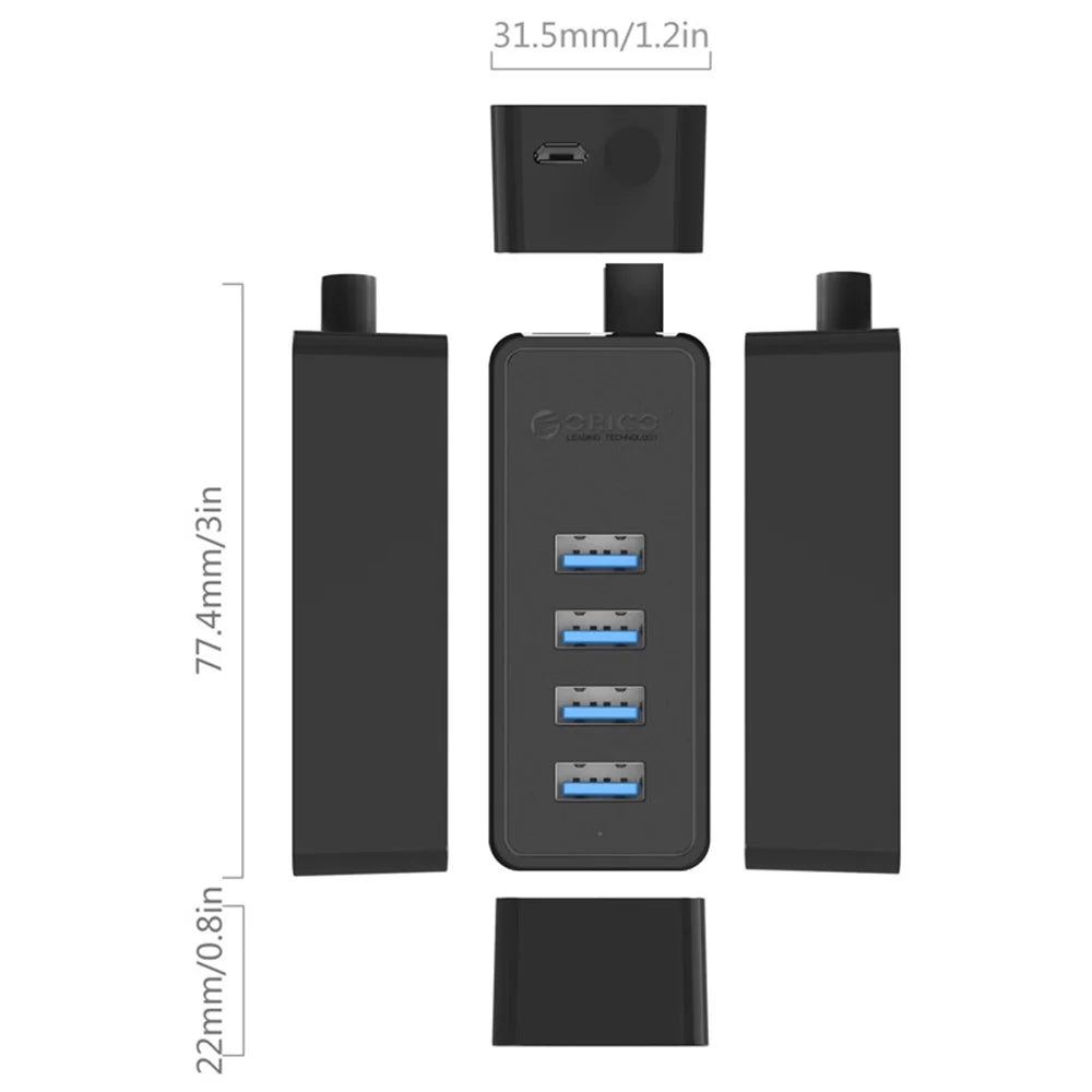 ORICO USB3.0 Desktop 4-Port HUB for Laptop Computer, Cable Length: 30cm (W5P-U3-30) - Black - 2
