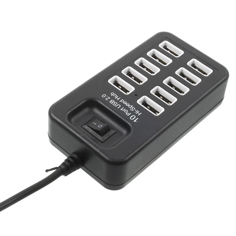 480Mbps High Speed 10-Port USB 2.0 Extender Hub with 1m Cable and Power Switch - Black - 3